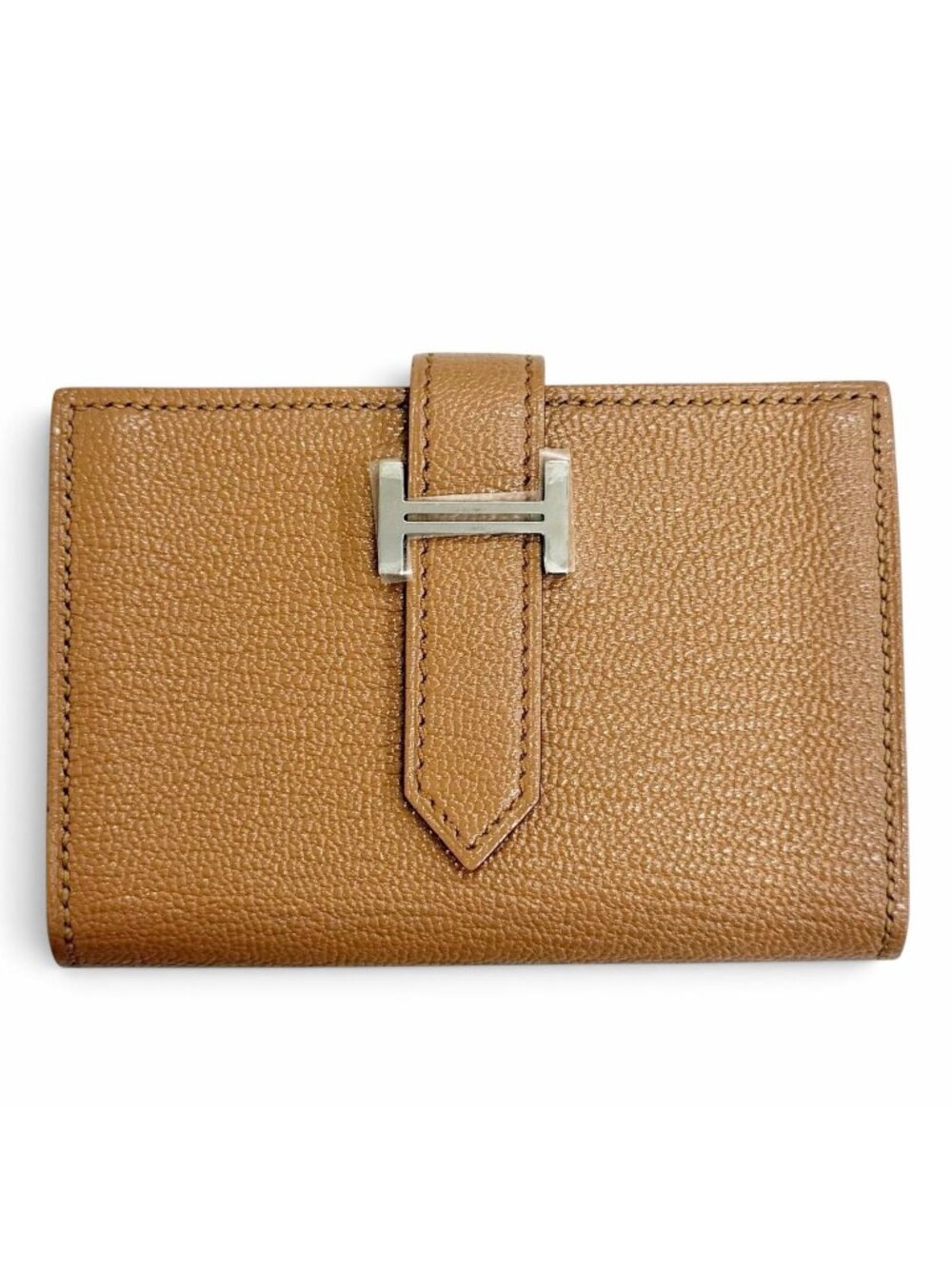 Hermes Bearn Mini Chevre Quebracho Silver Coin Card Holder Bifold